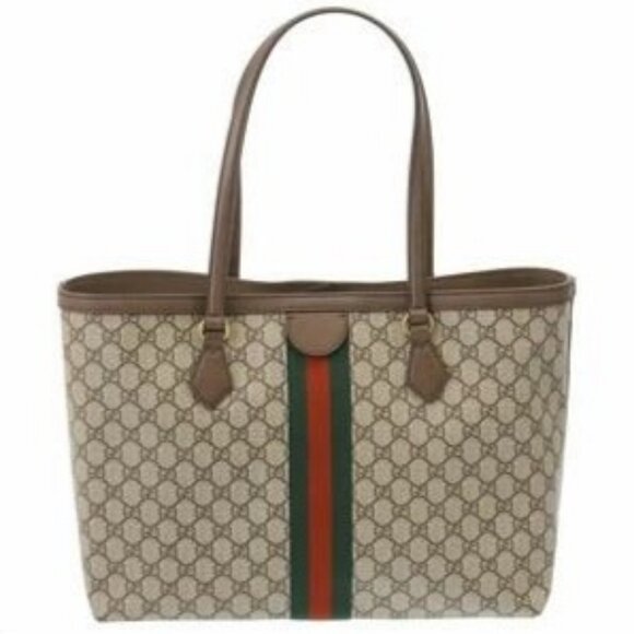 Authentic Gucci GG Supreme Ophidia Monogram Medium Shopping Tote Brown Tan Purse - Picture 6 of 10
